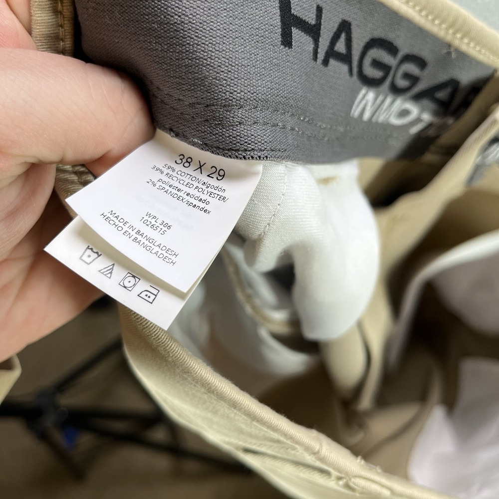 Haggar Chino Pants Mens 38x29 Khaki In Motion Stretch Straight Fit NWT - Picture 7 of 15